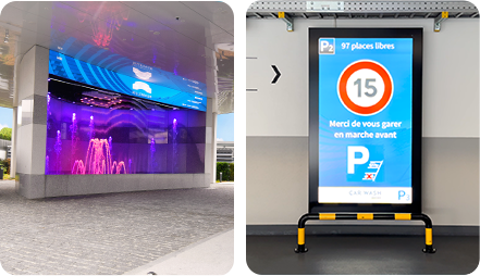 spinetix external digital signage displays including stretch LED and totem